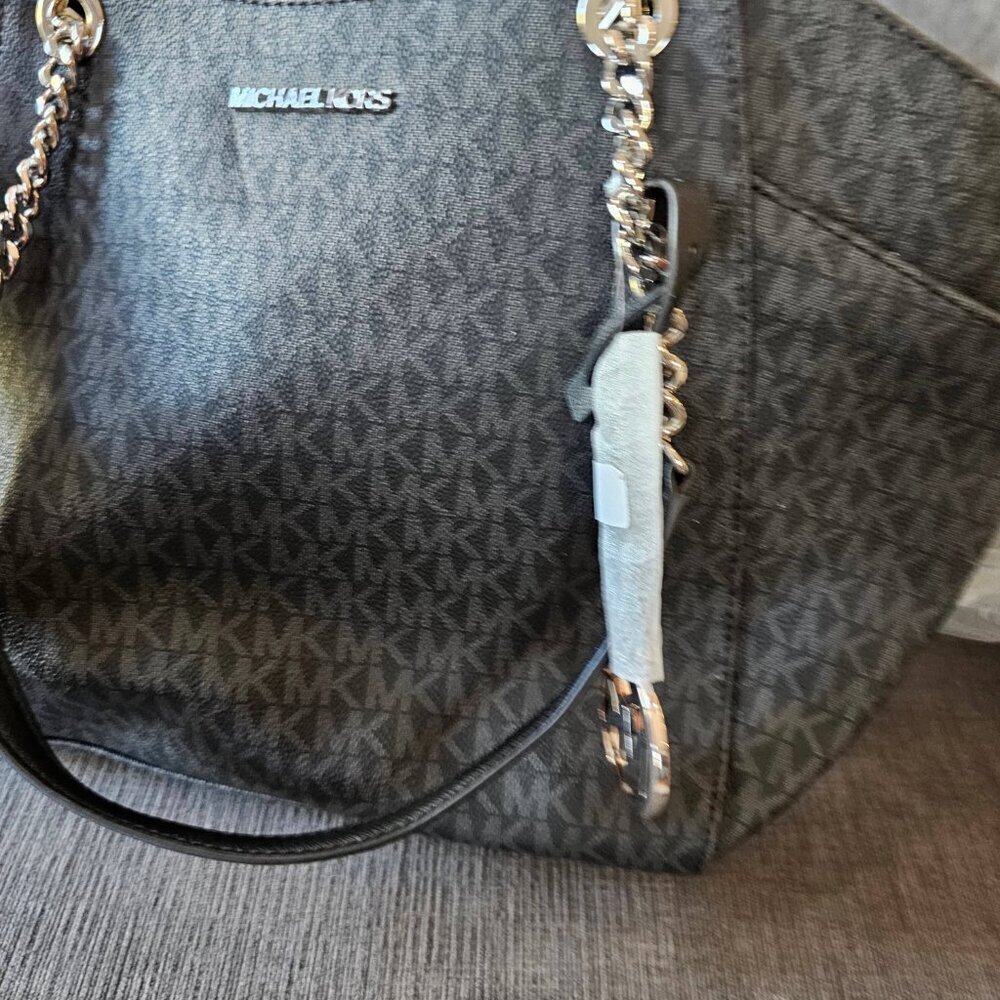 NWT Michael Kors Signature Black Jet Set Travel Chain Shoulder Tote Bag - Picture 13 of 13